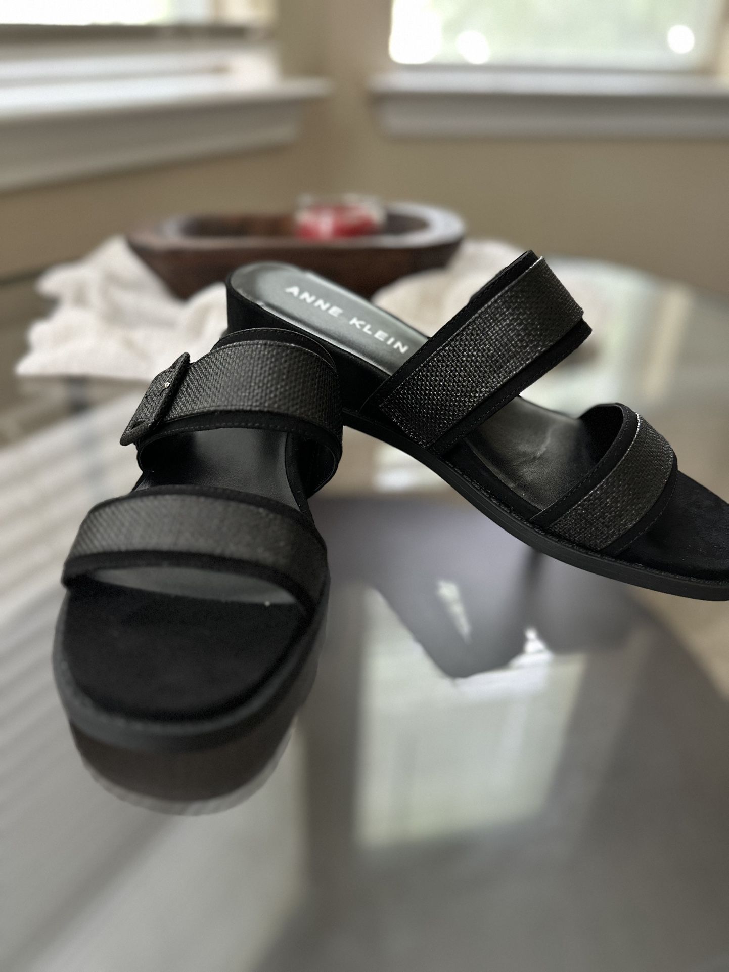 ANNE KLEIN Womens Black Buckle Accent Comfort Brenda Round Toe Wedge Size 9.5