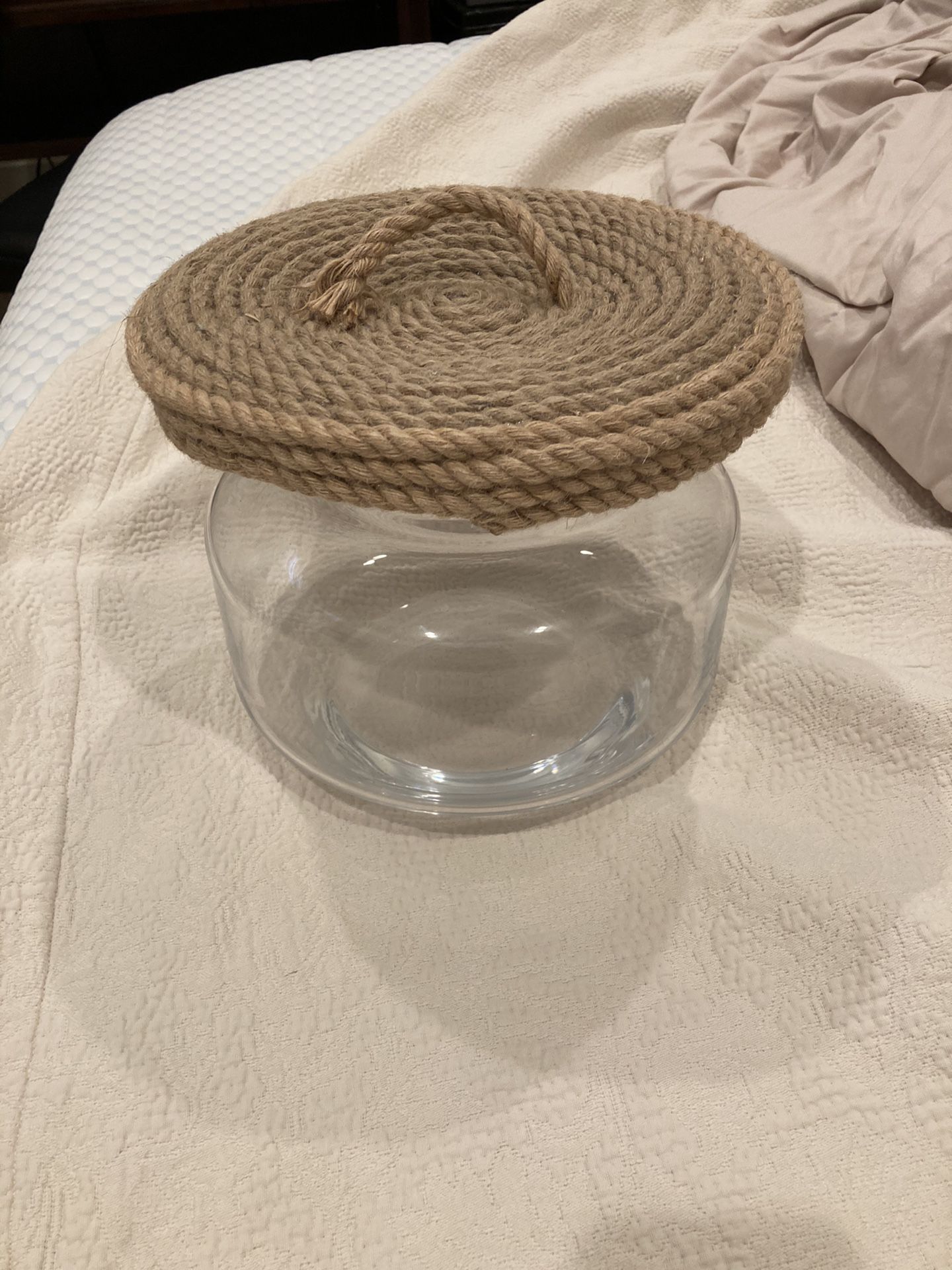 Glass jar with rope lid