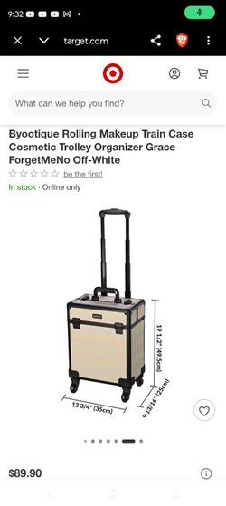 BYOOTIQUE ROLLING MAKEUP TRAIN CASE COSMETIC TROLLEY ORGANIZER "GRACE FORGET ME NOT OFF WHITE"