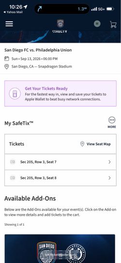 Two tickets game this sunday