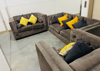 Luxury Gray Velvet Sectional Sofa with Decorative Pillows