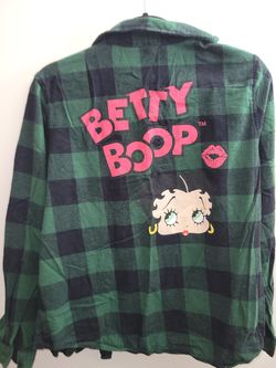 Betty Boop Plaid Flannel Shirt Green Black Buffalo Check Size M 2022