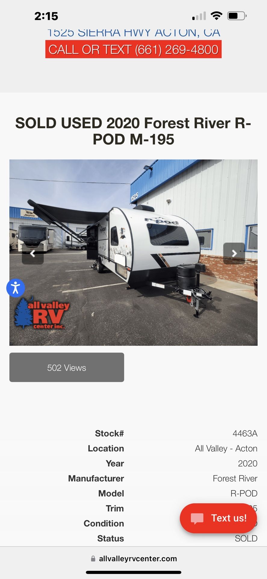 2020 Forest River R-Pod 195