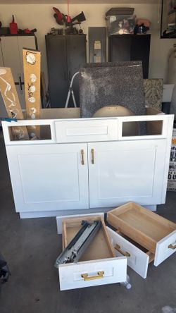 White bathroom vanity with sink