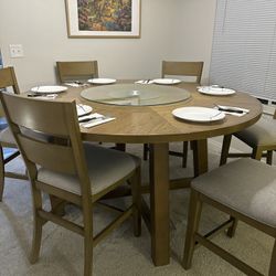 65” Round Dining Table Set With 6 Chairs