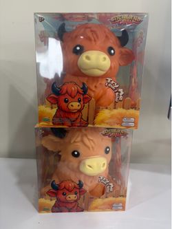 Highland Cow Jumbo Squishy Toy Orange Stretch Squeeze Sensory Toy In Box NEW