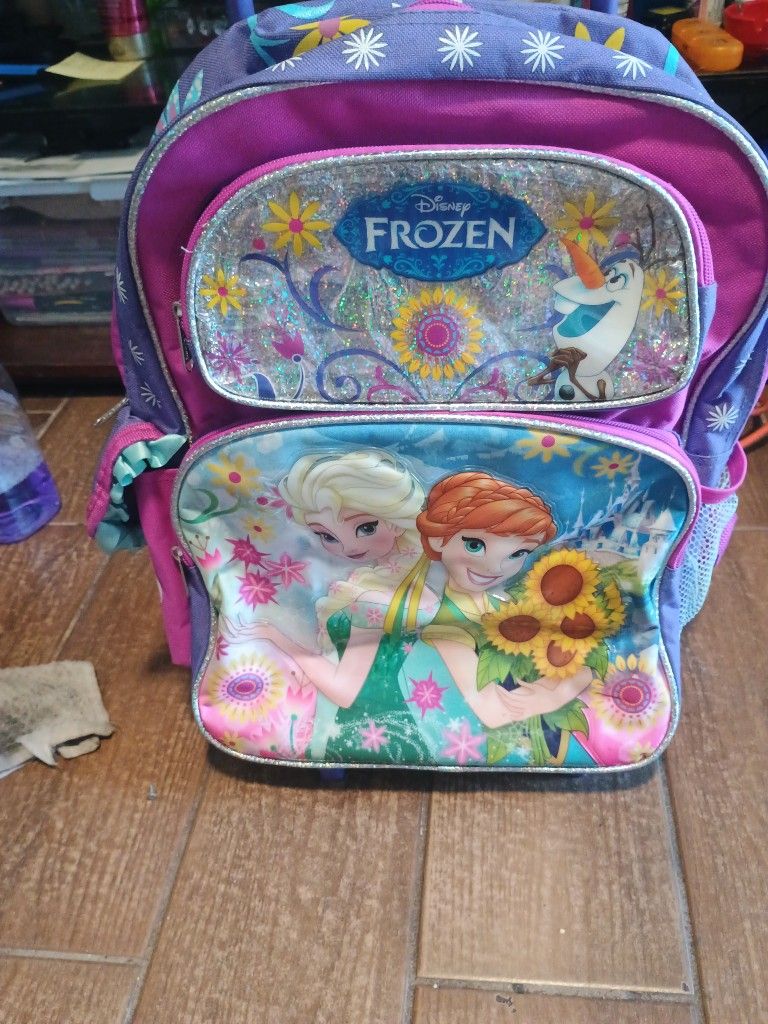 Girl's Frozen Backpack On Wheels For School Or Take Over Night