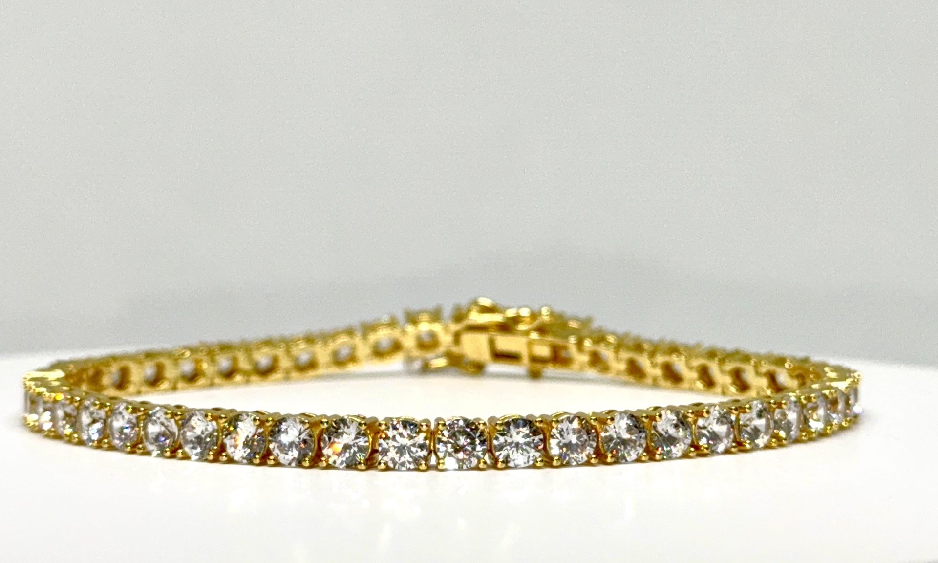 4MM Silver Tennis Chain 8” Yellow Gold Plated Iced Out Hip Hop Bracelet Bling