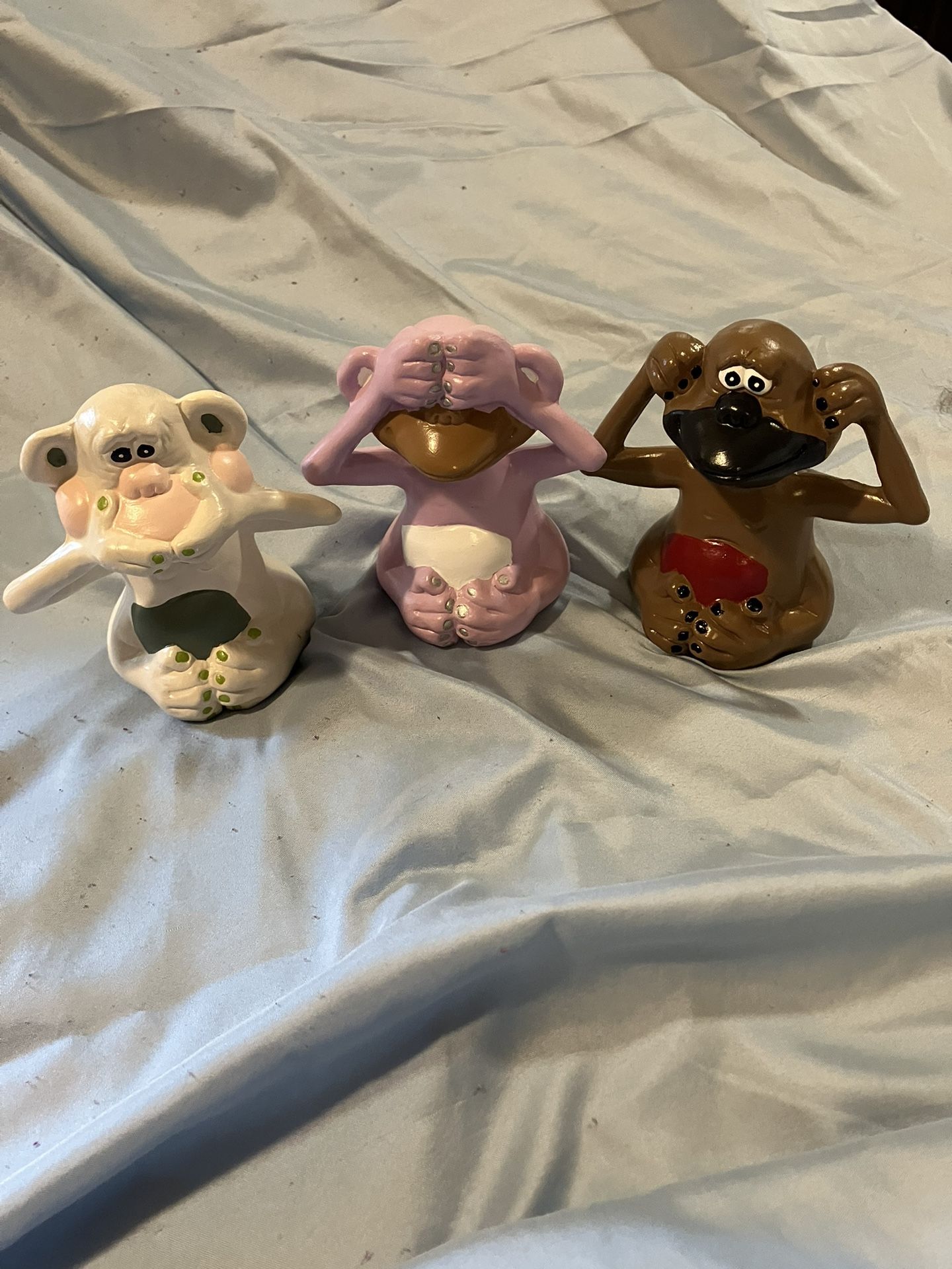 Hand Painted See No Evil, Hear No Evil And Speak No Evil Monkey Set