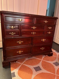 Large Cherry Wood Dresser with Brass Hardware