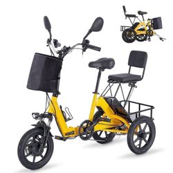 Folding Electric Tricycle for Adults, Removable 48V Battery, with 2 Seats, 350W Motor, Range up to 45 Miles Speed 12.5mph  Powerful Motor The 350W (50