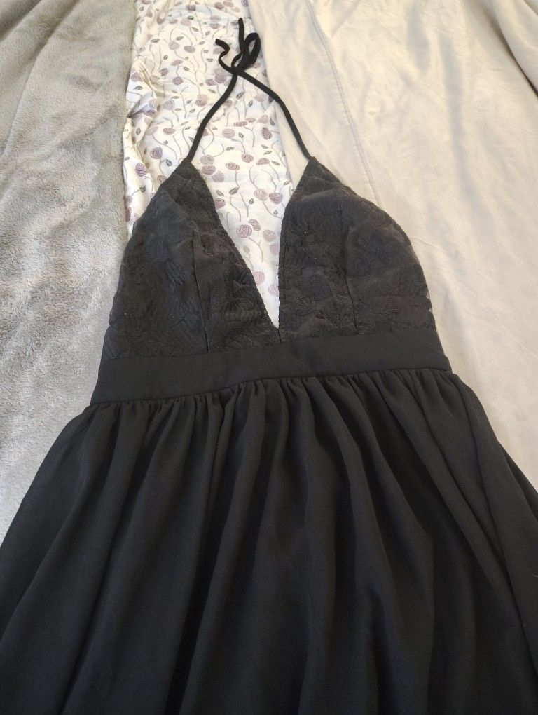 Sexy Black Backless Long Dress With Lace Top