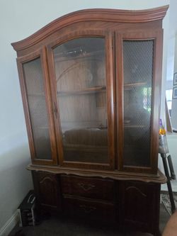 Vintage Wood China Cabinet Hutch