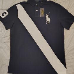 Ralph Lauren Polo Navy And White Polo Shirt Size Medium Classic Fit NWT 