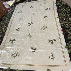 Christmas Food Network Black And White With Holly Table Cloth