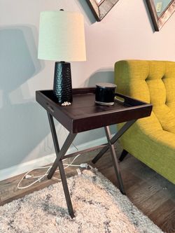 Modern Black Tray Top Accent Side Table