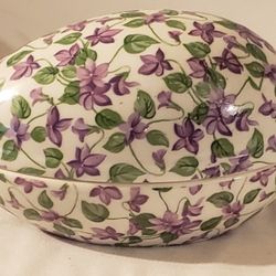 Norcrest Porcelain Egg-shaped Violet Chintz Floral Pattern Trinket Container/Decorative Accent
