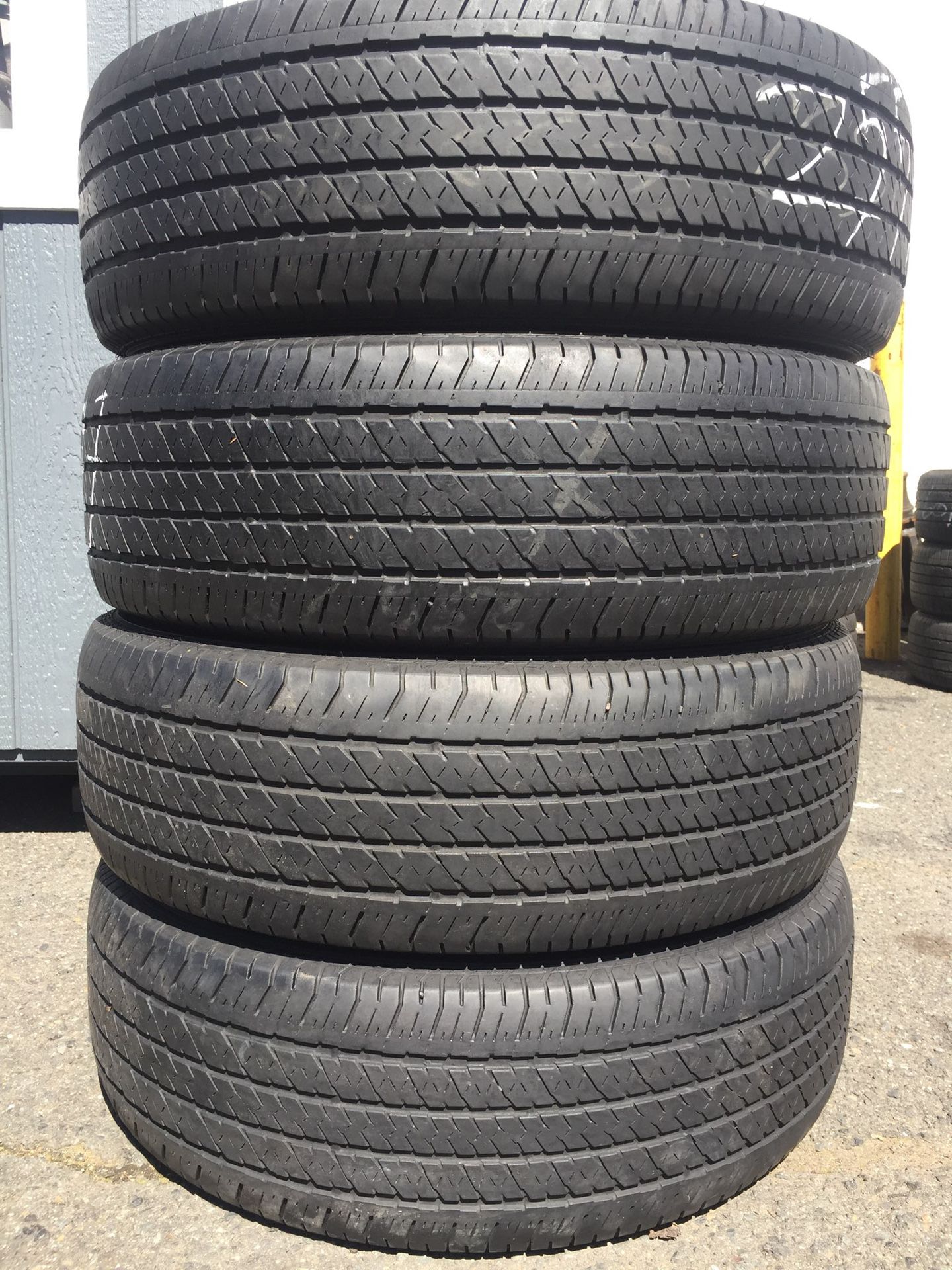 255/70/17 Bridgestone set of used tires in great condition 70% tread 200$ for 4 . Installation balance and alignment available. Road force balance a