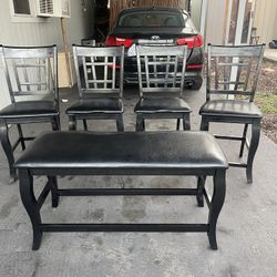 4 Sillas 🪑 Y Banca Altas Recién Tapizadas