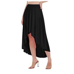 Catherines High Low Skirts size 1X Asymmetrical Black Flowy Maxi elastic waist