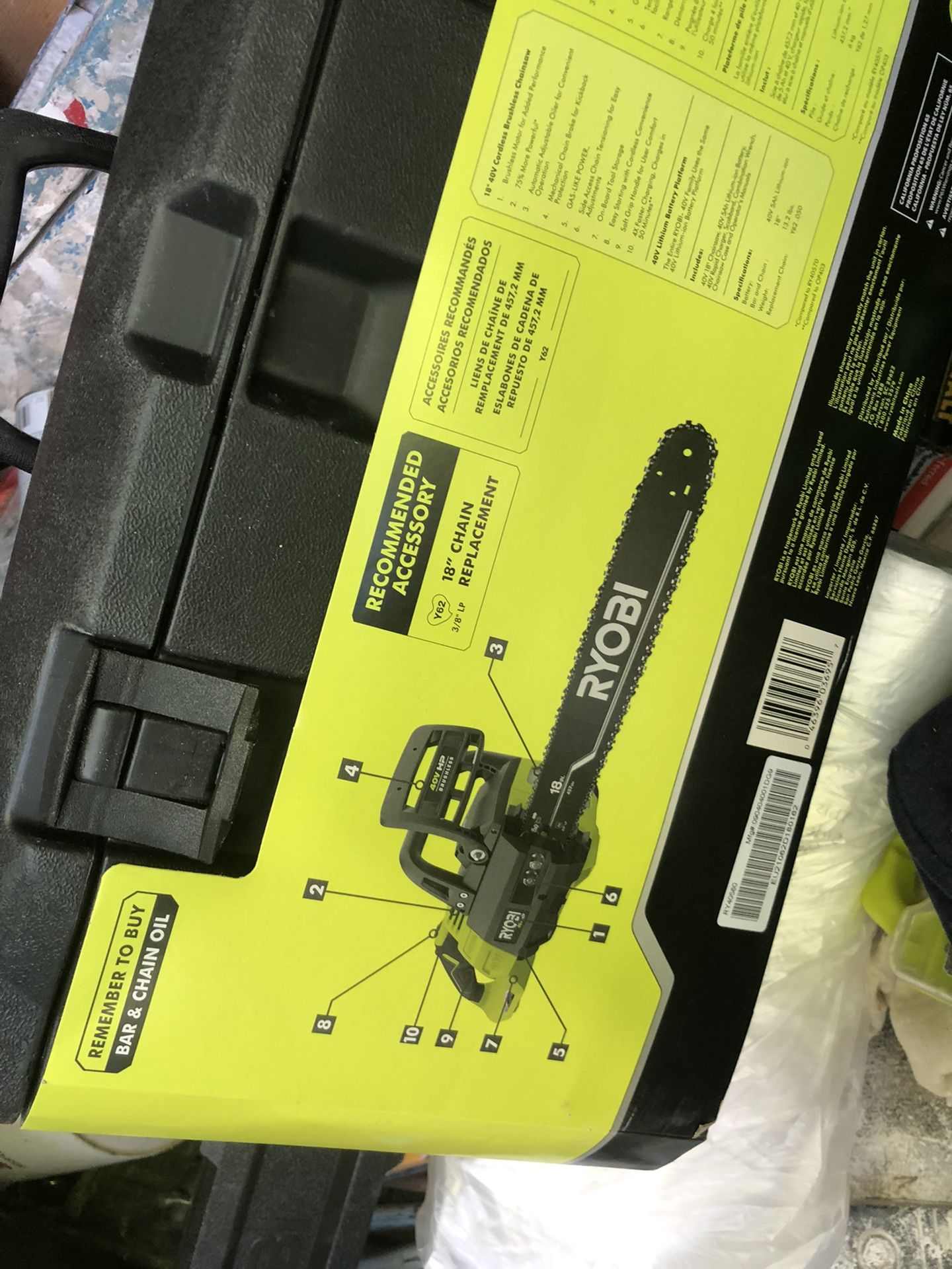 Ryobi Chainsaw 40 V Bateria Y Cargador Incluido