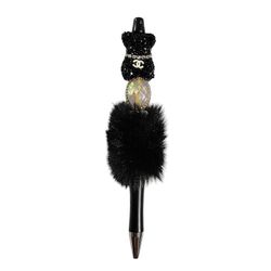 Fashion Fancy Bling Bear Fur Custom Beaded Ballpoint Twist Pen Rhinestones Black