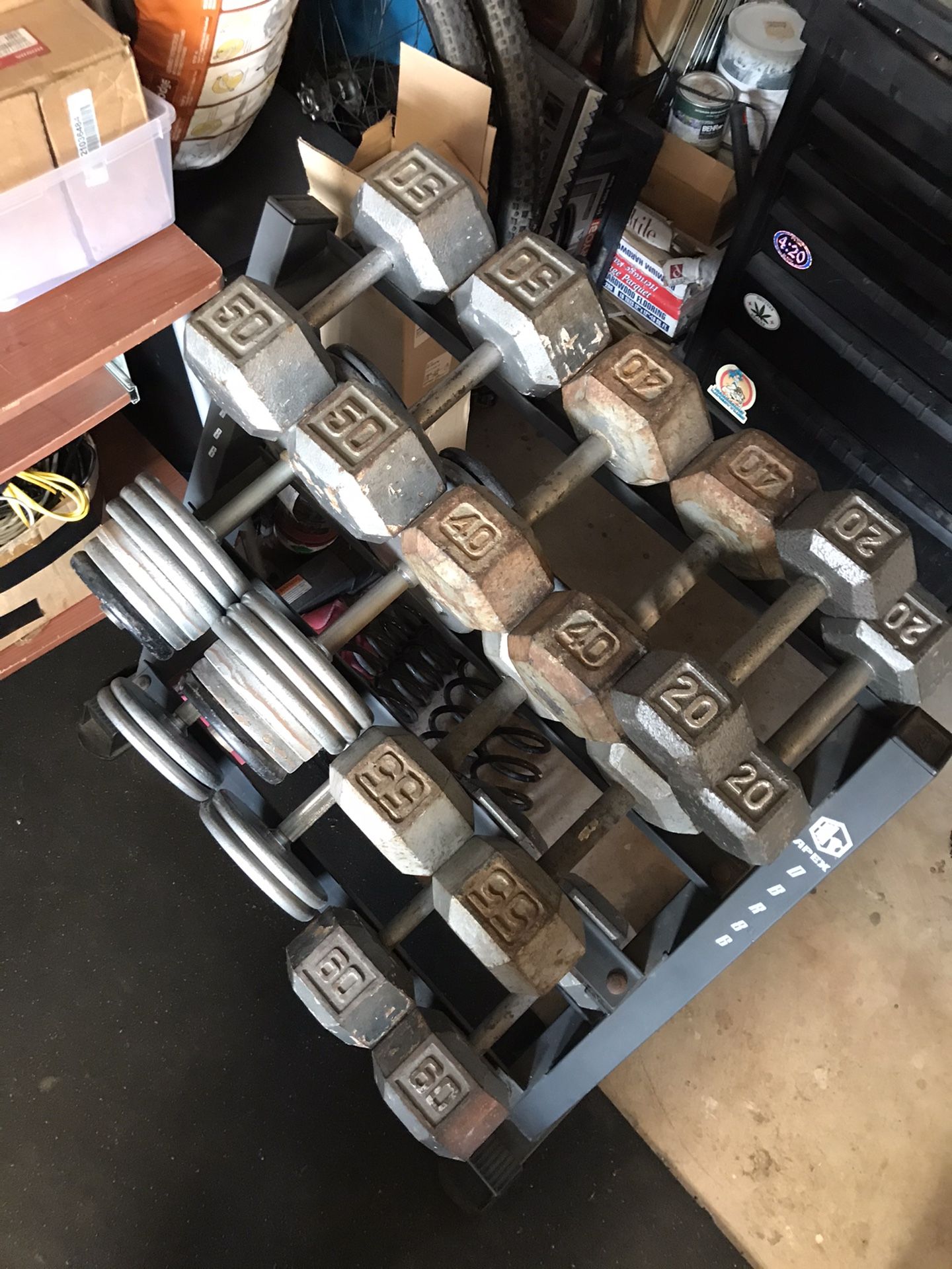 Olympic weights set & various weight dumbells