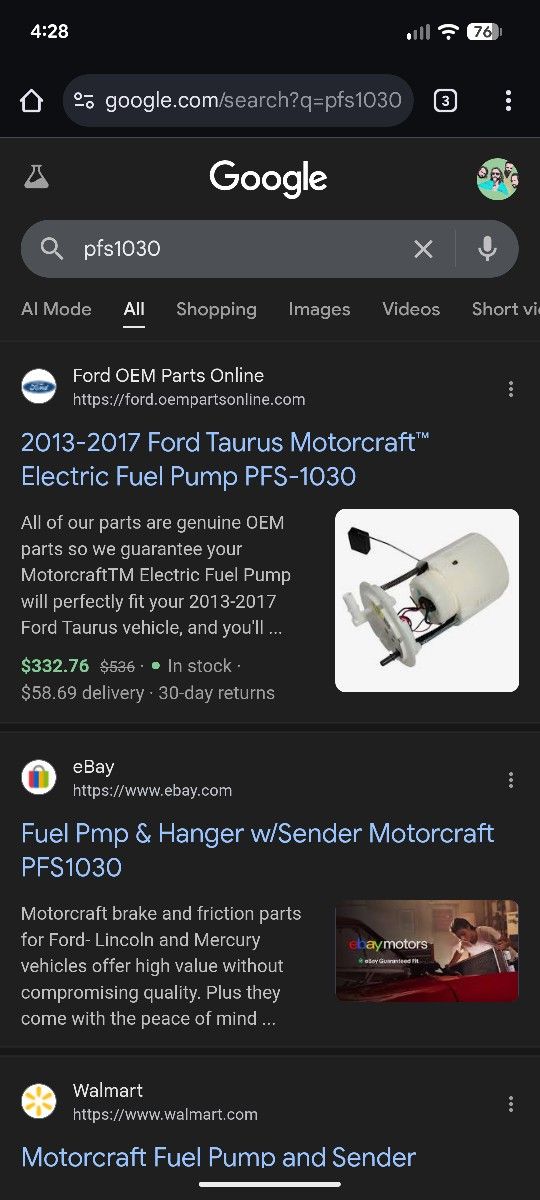 2013-2017 Ford Taurus Electric Fuel Pump 