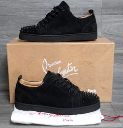 CHRISTIAN LOUBOUTIN Louis Junior Spikes Flat Veau Suede Black Size 42 With Box