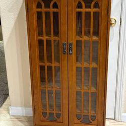 New 48” Windowpane Storage Cabinet Hutch 6 Shelf Glass 2 Door Oak Wood