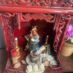 Electric Candle Wood Shrine W God of Wealth  