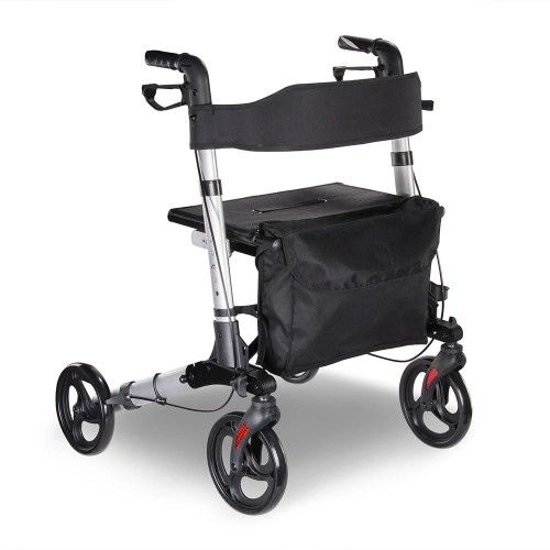 New 4 Wheels Aluminum Foldable Rollator Walker with Basket and Brakes