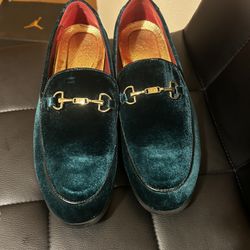 Green & Gold velvet dress loafers