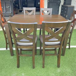Expandable Tall Dining Table With Six Chairs