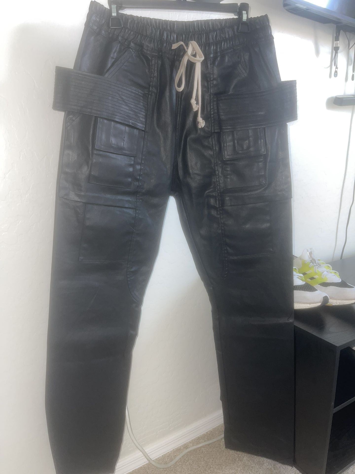 Black leather cargo pants