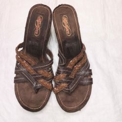 Skechers S1625 Women's Cork Wedge Platform Sandals Brown Size 6