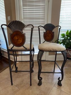 Ornate Wrought Iron Bar Stools – Set of 2
