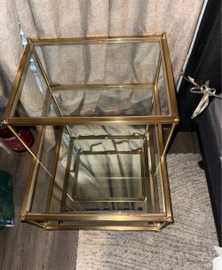 West Elm Terrace Nightstands – Set of 2 – Brass & Glass