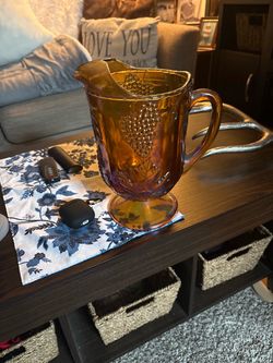 Amber Carnival Glass Pitcher Grape Pattern