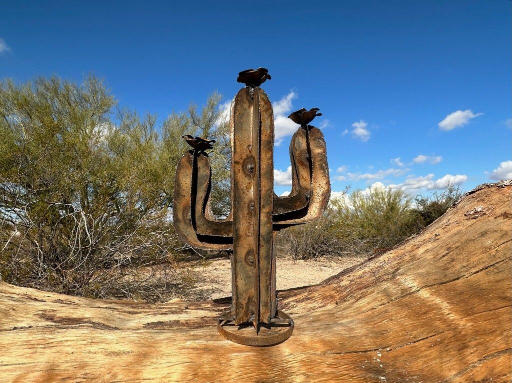 Medium Rustic Metal Saguaro Cactus Yard Art Decor