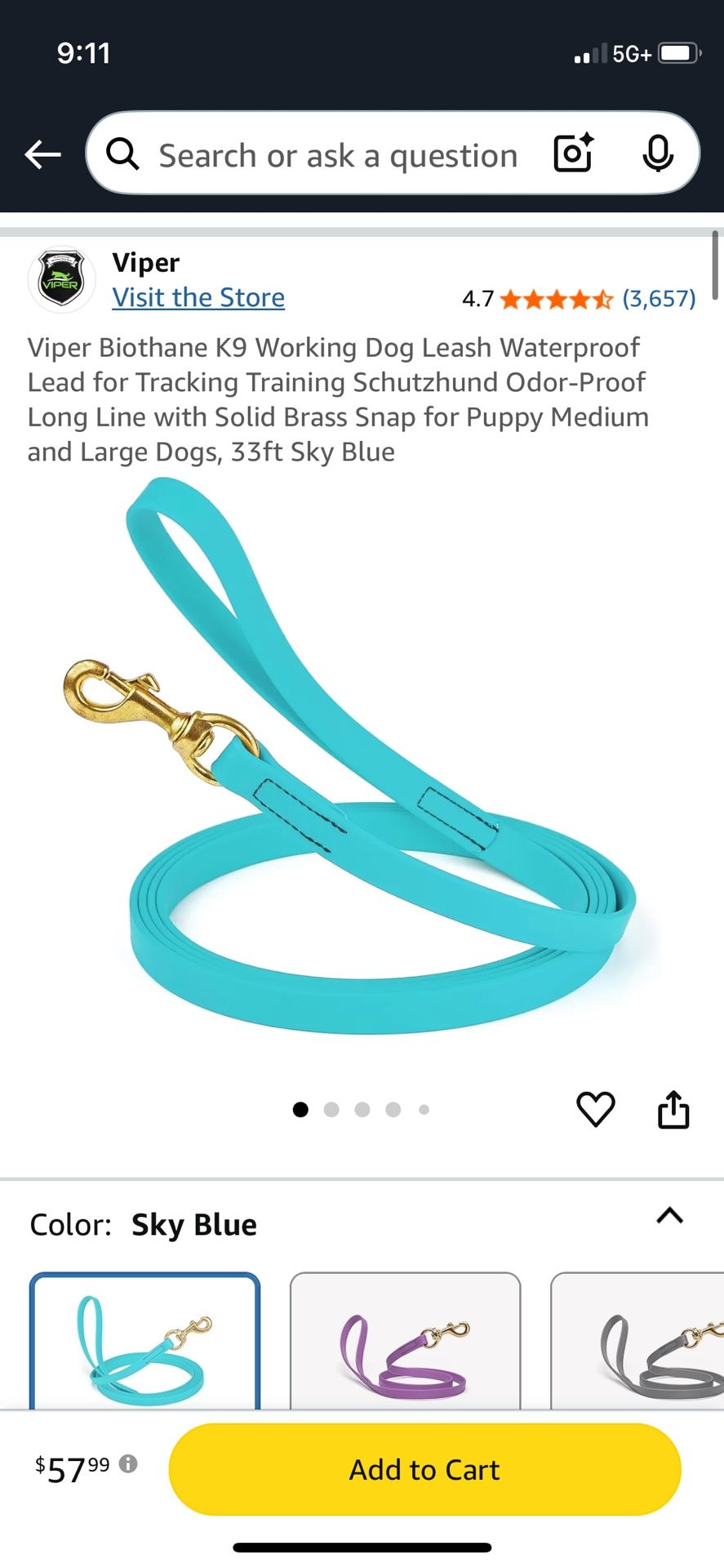 33ft Biothane Leash