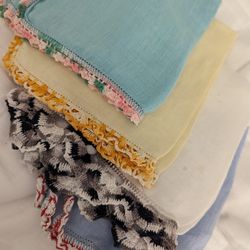 4 Vintage 1950's Handkerchiefs Crochet Edging
