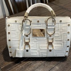 GIANNI VERSACE couture Made In Italy hand Bag, Like New, White With Gold