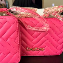 Bebe Hot Pink Quilted Crossbody Bag w/ Gold Chain | Y2K Barbiecore