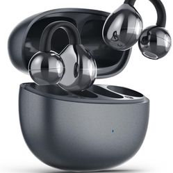 Open Ear Earbuds, Air Conduction Headphones Wireless Earbuds Bluetooth 5.4, Clip on Headphones with Mic 42H Playtime, Over Ear Earbuds Comfortable for