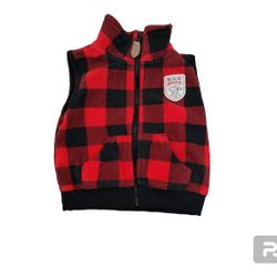 Carter’s Infant Baby Red & Black Buffalo Plaid checkered Fleece Zip Up Vest 6M