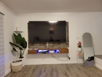 Brown Floating TV Stand with Storage Shelf and LED Light 70"