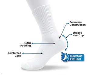 Non Binding Diabetic Comfort Socks Cotton Blend Cushioned Athletic Socks White