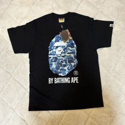 BAPE A Bathing Ape Blue Camo Ape Head Logo Tee – Size Small – Black