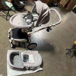 Hot Mom New H5 Baby Stroller 360 Degree Rotation Function, PU Leather Seat Combo Pushchair & Pram, Grey
